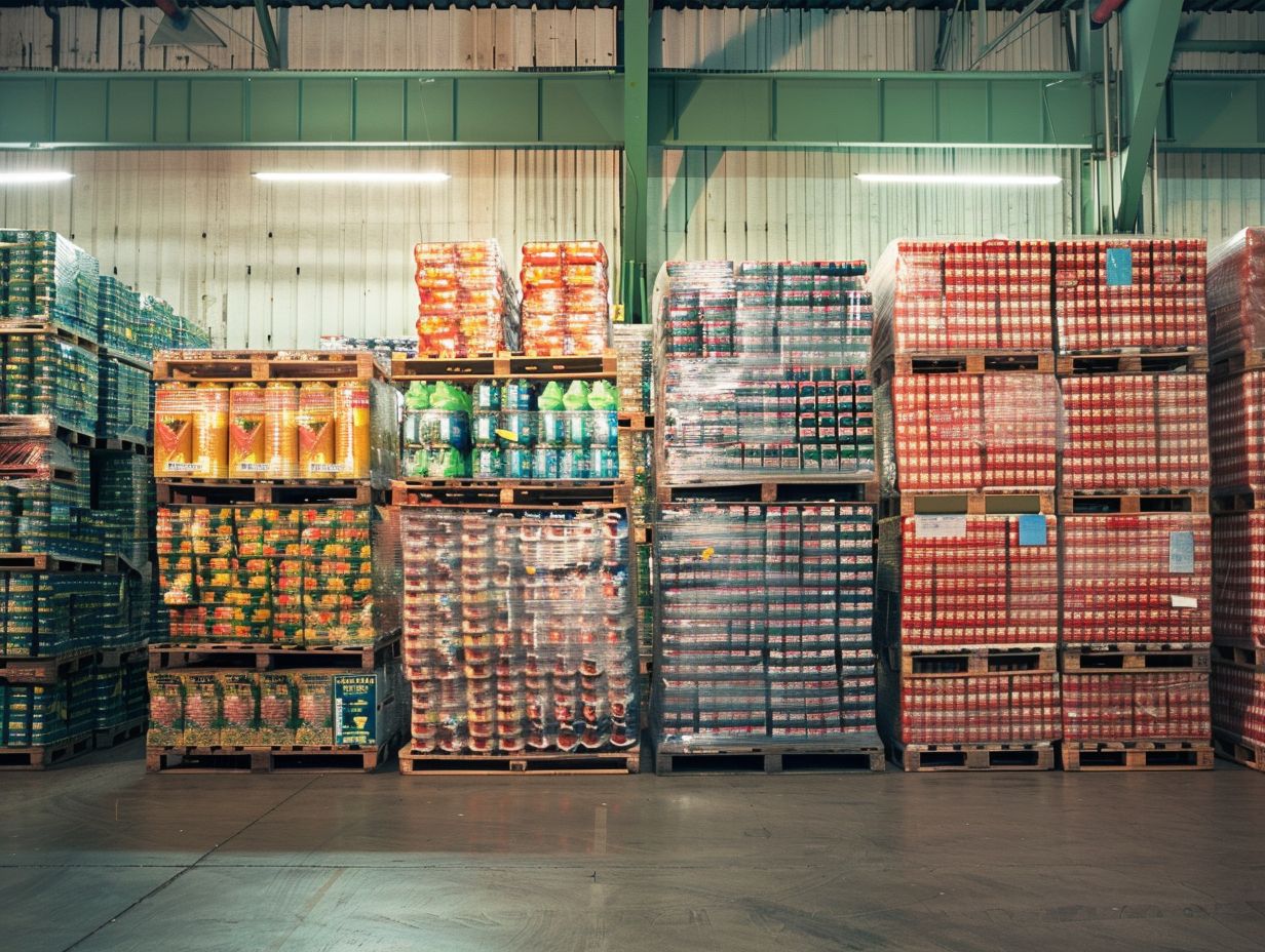 Pallets of grocery and drinks stock