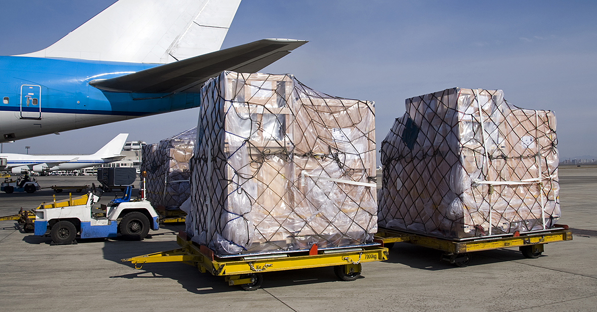 Airport freight pallets being loaded