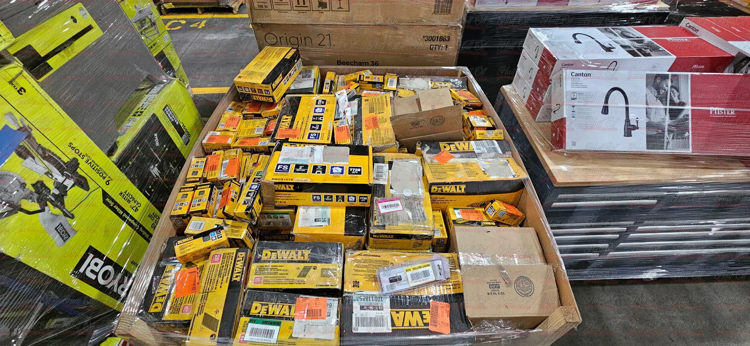 Source stage — mixed pallet of returned merchandise
